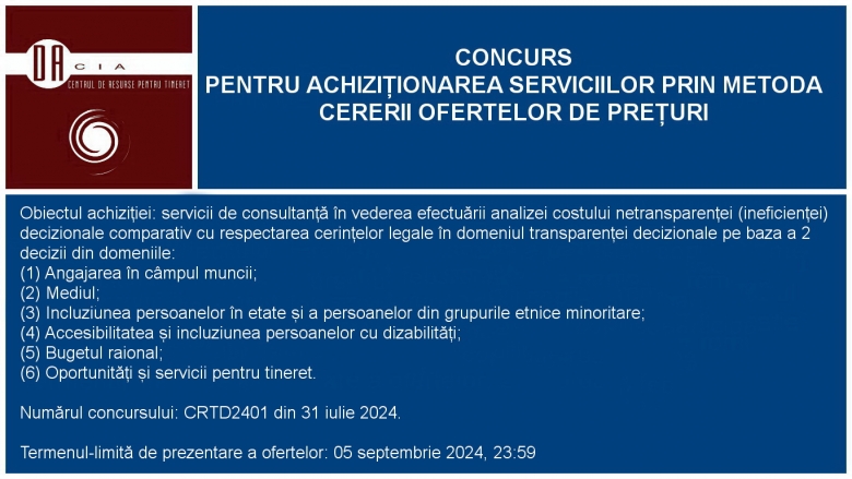 Invitație la concurs pentru achiziționarea bunurilor prin metoda cererii ofertelor de prețuri
