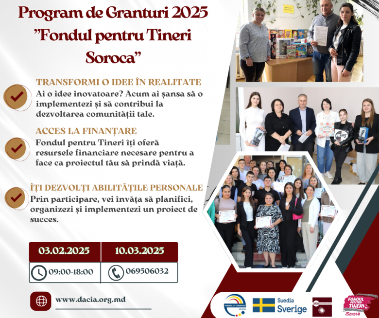 Concurs de granturi Fondul pentru Tineri Soroca 2025