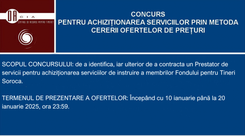 CONCURS PENTRU ACHIZIȚIONAREA SERVICIILOR DE INSTRUIRE