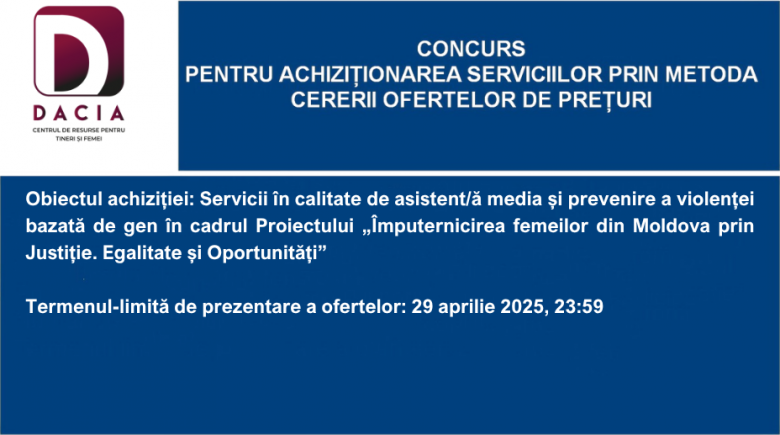 Concurs pentru achiziționarea serviciilor prin metoda cererii ofertelor de prețuri
